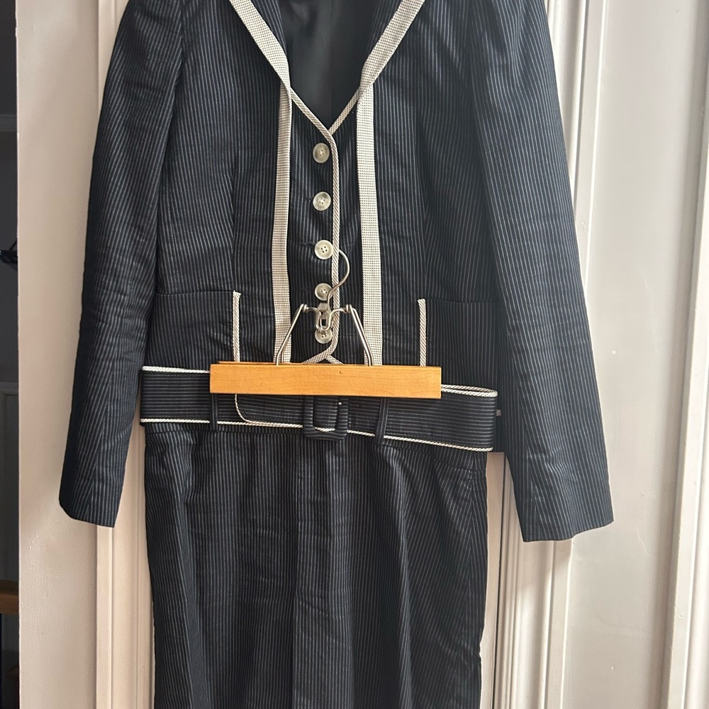 Tristan Black and White Pinstripe Suit with White Accents
